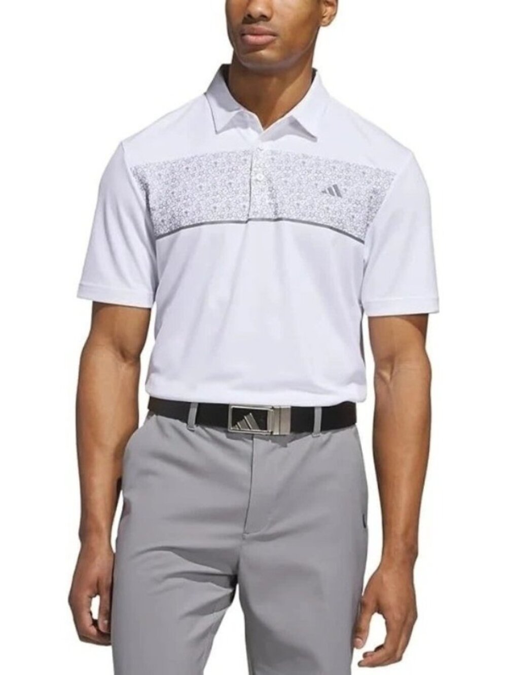 Adidas Men's XL White Golf Polo Shirt With Floral Print Panel Polyester a2386